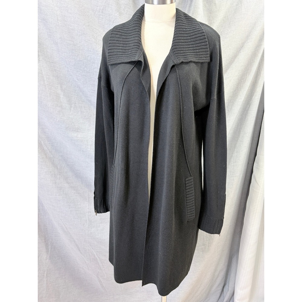 M. Rena‎ | Black Longline Open Cardigan Zipper Cuffs Hem | S